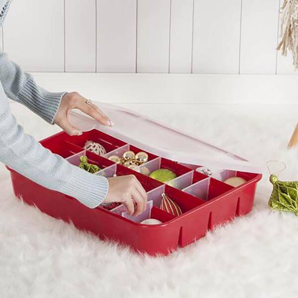 1.0 Gal. 20 Compartment Christmas Holiday Ornament Storage Box, Red  (18-Pack)