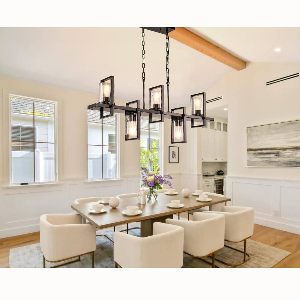 Modern Black Metal 5-Light Rectangular Island Chandelier