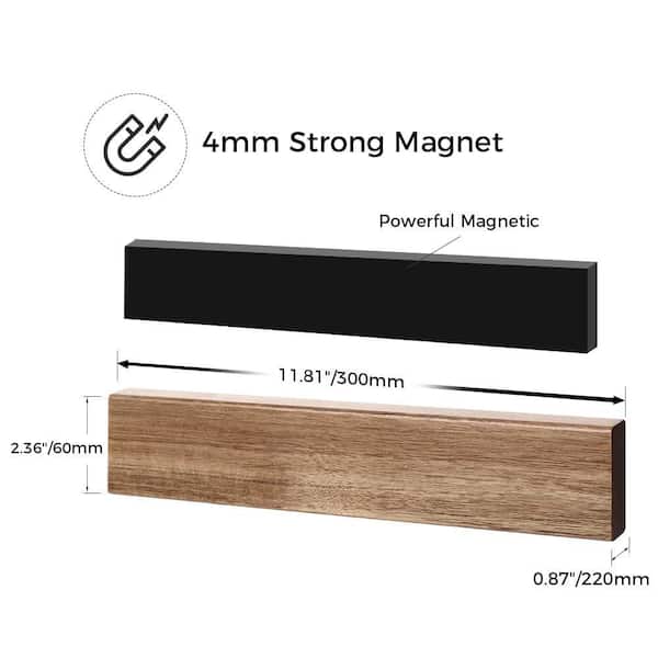 11.75 in. Acacia Wood Magnetic Knife Holder Powerful Neodymium Magnet Wall-Mount Knife Storage Strip