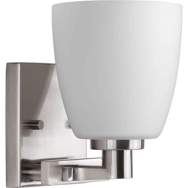 Progress Lighting Fleet Collection 1-Light Brushed Nickel Etched Opal Glass Coastal Bath Vanity Light