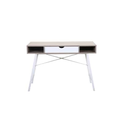 Multipurpose 43.3 in. White and Brown Wood Top Writing Desk Computer Desk Table with Drawer