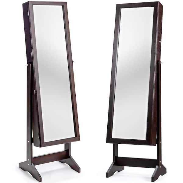 Costway Rectangular Brown MDF Jewelry Cabinet Stand Large Storage Box