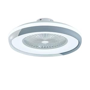 20 in. Indoor Gray Modern Round Semi Flush Mount Integrated LED Ceiling Fan with Remote Control for Bedroom Living Room