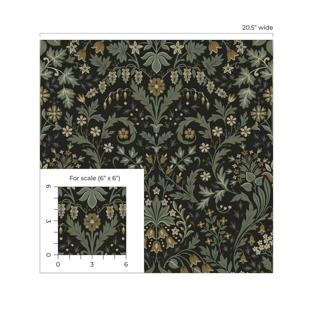 Ebony & Sage Floral Peel and Stick Vinyl Wallpaper Roll
