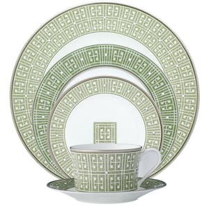 Infinity Green Platinum 12-Piece (Green) Bone China Dinnerware Set, Service for 4