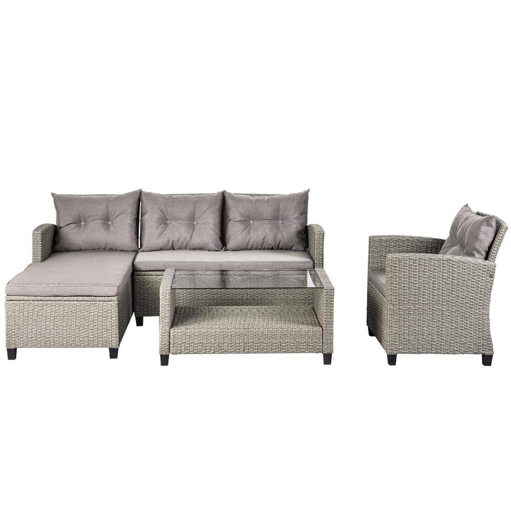 FORCLOVER 4-Piece Wicker Patio Conversation Set Sectional Sofa With ...