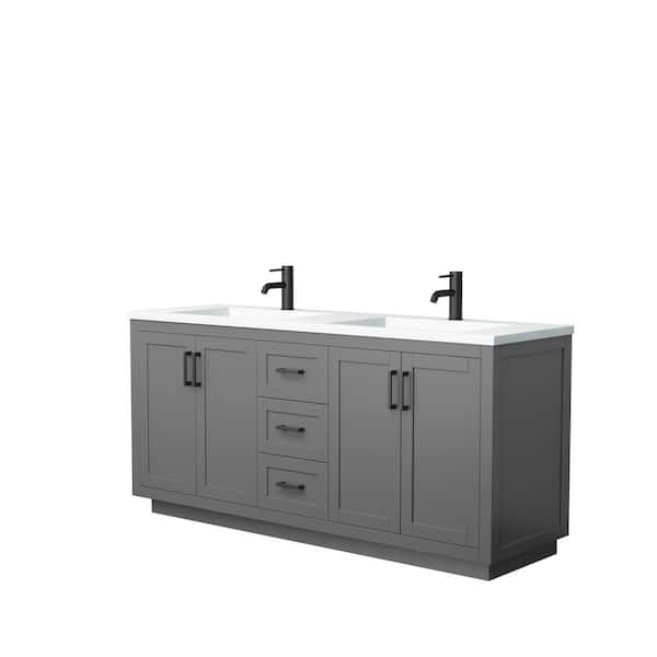 Wyndham Collection Miranda 72 in. W Double Bath Vanity in Dark Gray with Solid Surface Vanity Top in White with White Basins
