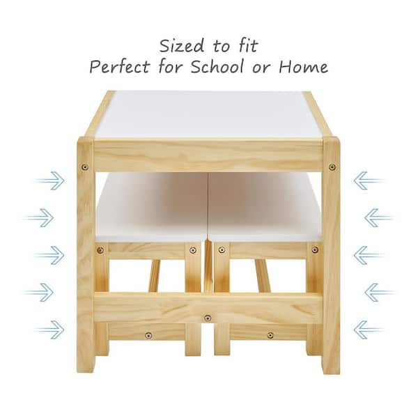 Ahokua 3-Piece Nature Wood Top Rectangular Kids Activity Table and Bench  Set XYM-KT1001N - The Home Depot