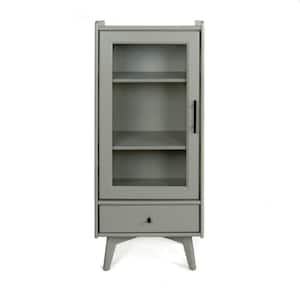 19.75 in. W x 13.75 in. D x 46 in. H Gray MDF Freestanding Bathroom Linen Cabinet with Double Adjustable Shelves