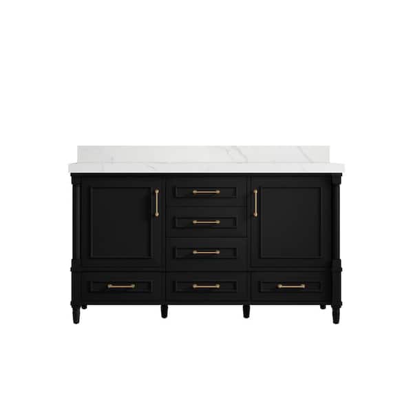 Willow Collections Hudson 60 in. W x 22 in. D x 36 in. H Single Sink Bath Vanity in Black with 2 in. Calacatta Quartz Top