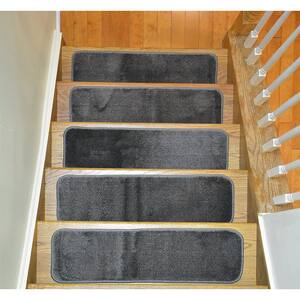 Trendy Collection Gray 8-1/2 in. x 30 in. Indoor Carpet Stair Treads Slip Resistant Backing (Set of 13)