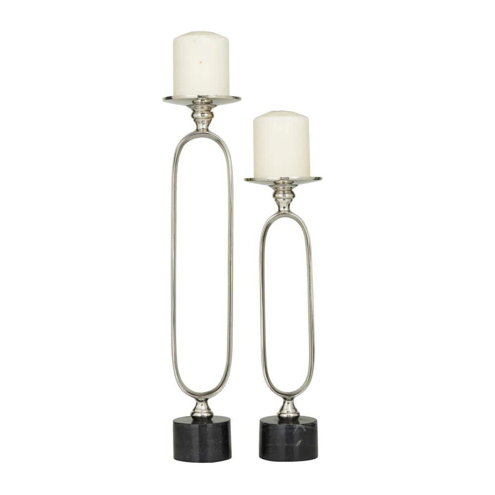 Silver and Black Aluminum Marble Tabletop Candlestick Set
