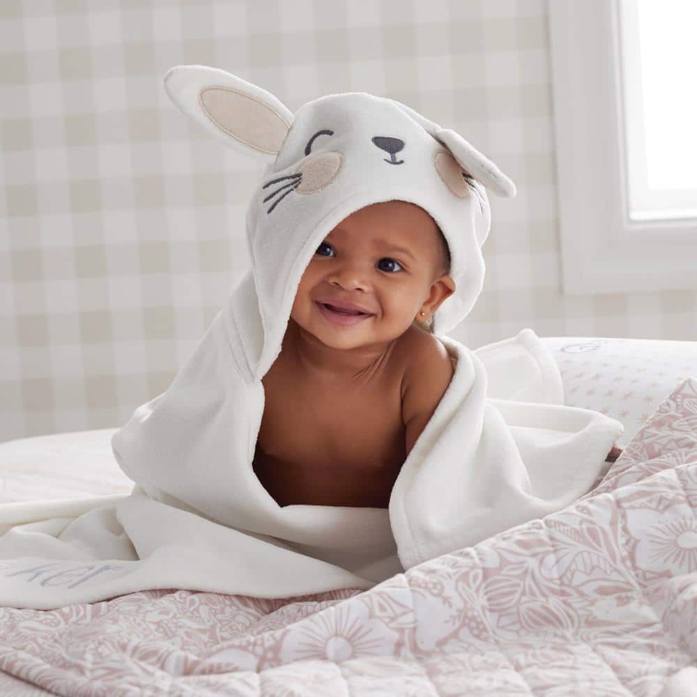  DOUDOU ET COMPAGNIE - White Small Soft Bunny with Blankie :  Hooded Baby Bath Towels : Baby