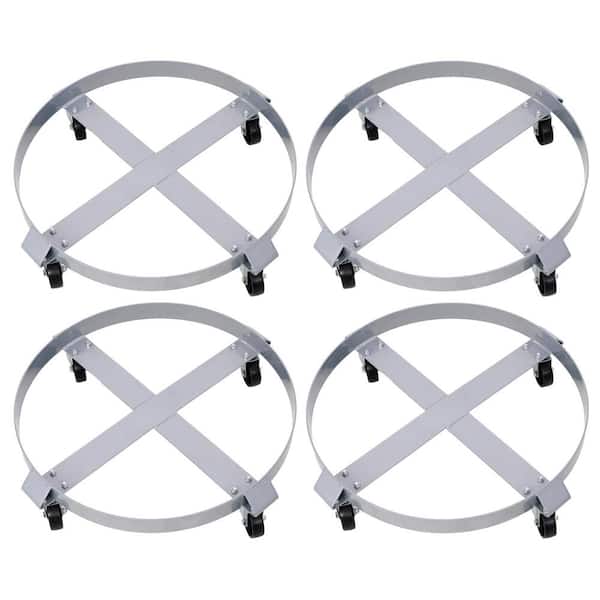 Heavy Duty Steel Drum Cart Barrel Dolly with 4-Swivel Caster Wheels for Workshops, Factories, Warehouses (Set of 4)