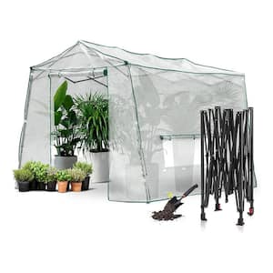 8.5 ft. x 6.9 ft. x 7.2 ft. PE White Greenhouse with Roll-up Zipper Doors, Roll-Up Side Windows, Hand Shovel