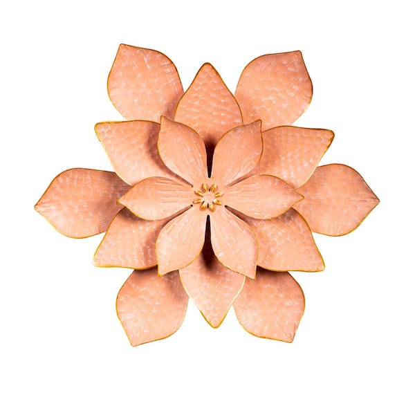 20 in. Pink Dogwood Oversized Indoor/Outdoor Metal Flower Wall Art