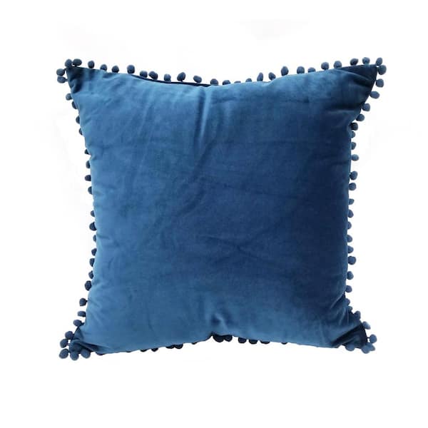 Harper Lane Pompom Navy Solid Polyester 18 in. x 18 in. Throw Pillow