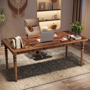 Capen 63 in. Rectangular Brown Wood Executive Desk, Large Office Computer Desk with Solid Wood Turned Legs