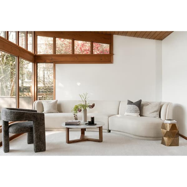 Pia 35 in. White Round Marble Wood Coffee Table