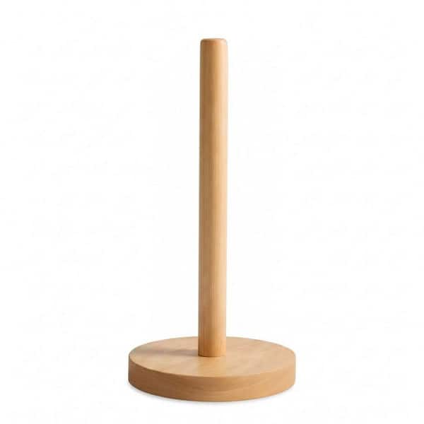Freestanding Beechwood Paper Towel Holder Countertop Anti-Slip Base Wooden Dispenser Stand for Kitchen