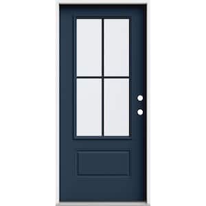 36 in. x 80 in. 1 Panel Left-Hand/Inswing 3/4 Lite Clear Glass Revival Blue Steel Prehung Front Door