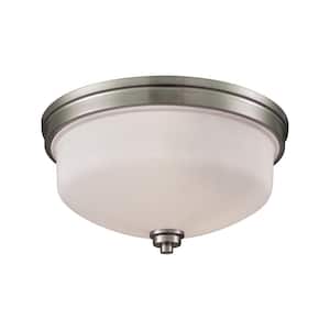 Casual Mission 3-Light Brushed Nickel With White Lined Glass Flushmount