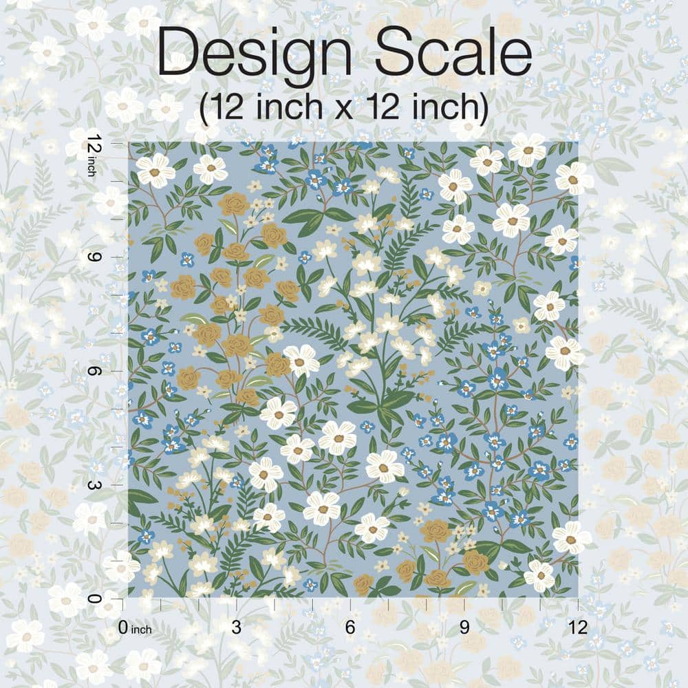 Blue and White Floral Nonwoven Wallpaper Roll