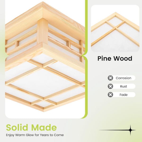 OUKANING 13.78 in. Wood Square Japanese Style Tatami Dimmable