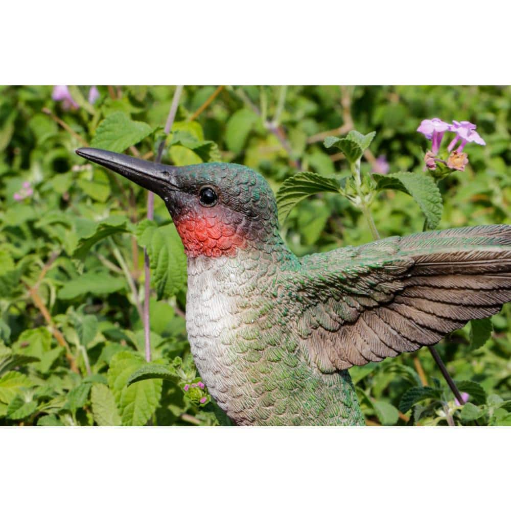 Motion Activated Singing Hummingbird on Pink Foxglove Polyresin Statue