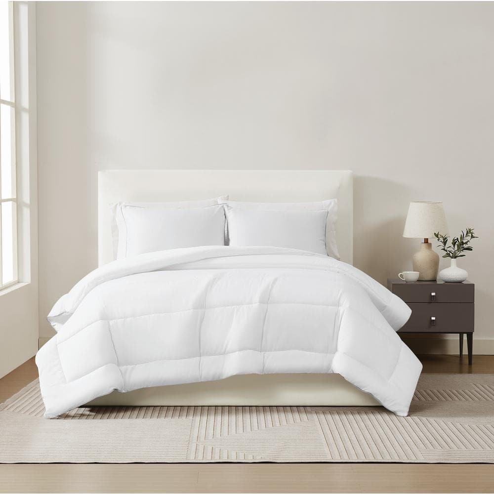 3-Piece White Cotton Sateen King Comforter Set