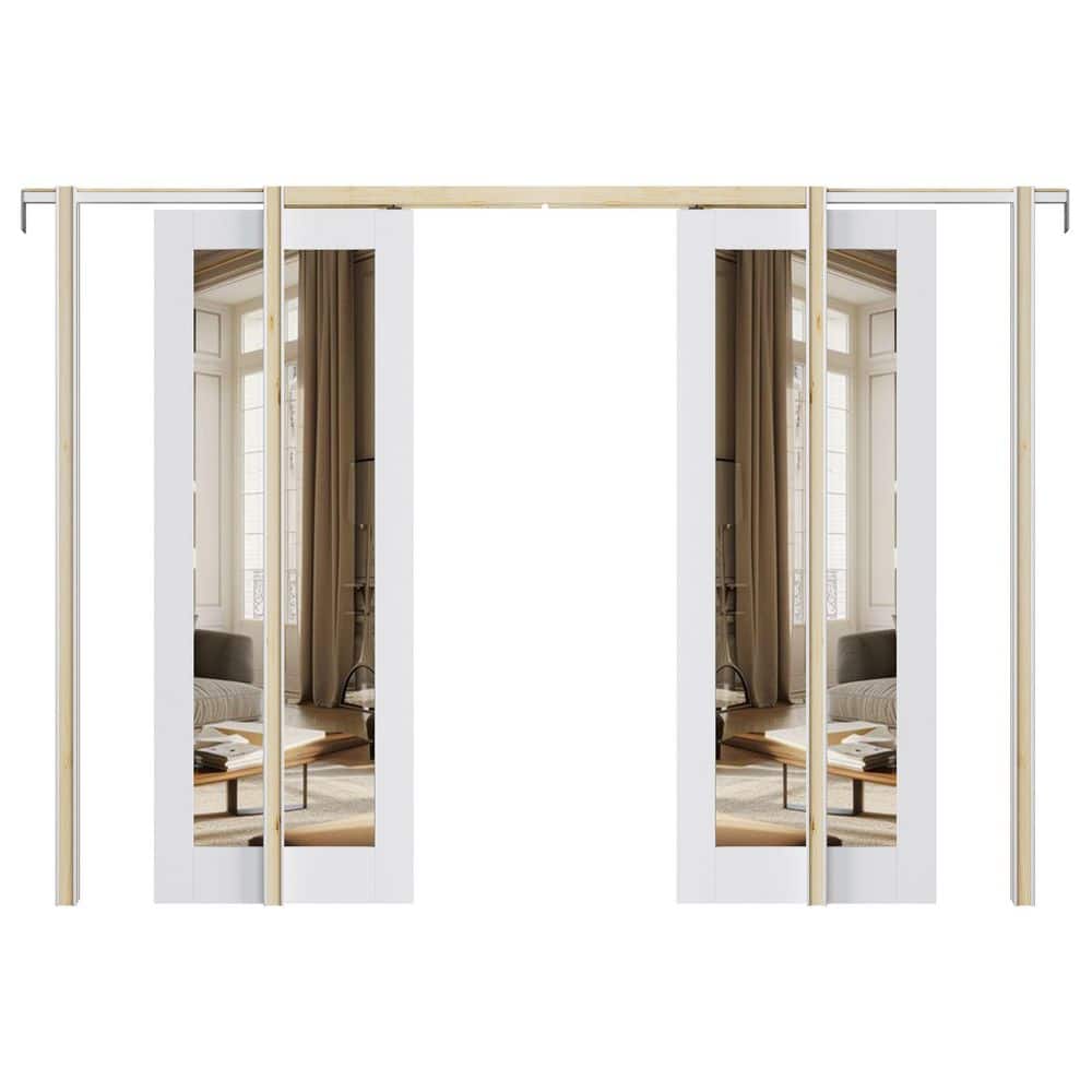 64 in. x 80 in. 1-Lite White Mirrored Glass Primed MDF Wood Pocket Sliding Door with Pocket Door Frame and Hardware Kit price history on PriceWatchPro