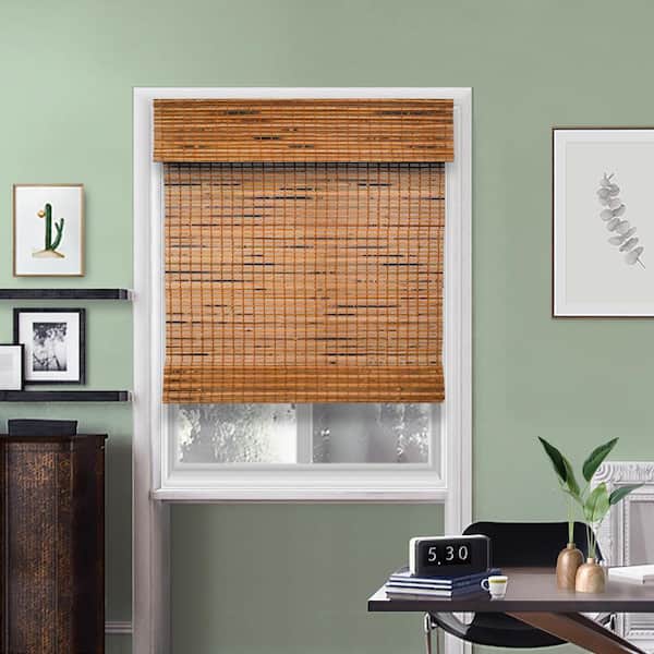 Chicology Cut-to-Size Belmon Antique Brown Cordless Light Filtering Bamboo Roman Shade 15.25 in. W x 72 in. L
