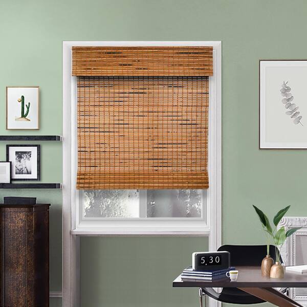 Chicology Cut-to-Size Belmon Antique Brown Cordless Light Filtering Bamboo Roman Shade 46 in. W x 72 in. L