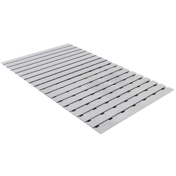 Non-Slip Cuttable Quick Drying PVC Rubber Bath Mat with Drain for Shower Toilet Pool Sauna 26 in. x 17 in. Light Grey