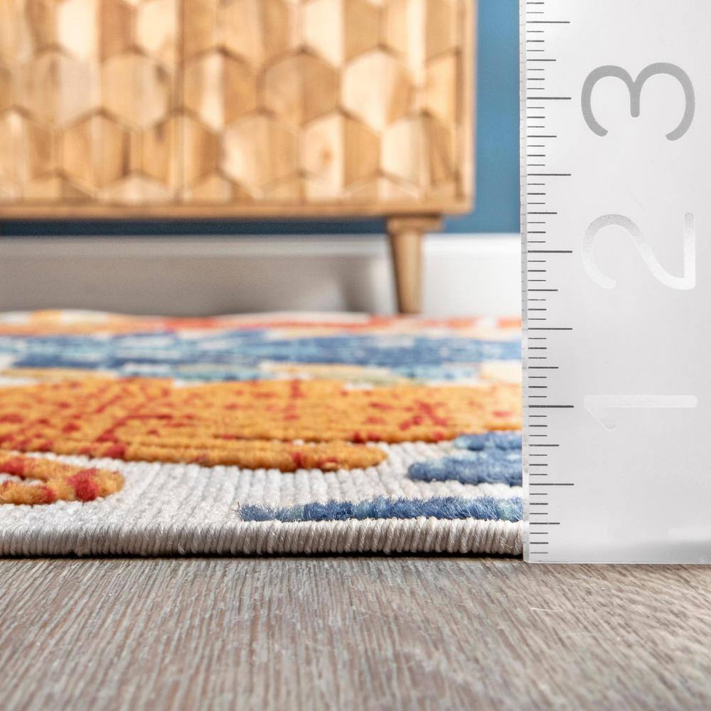 Blue Floral Synthetic Cowhide 4' x 6' Area Rug