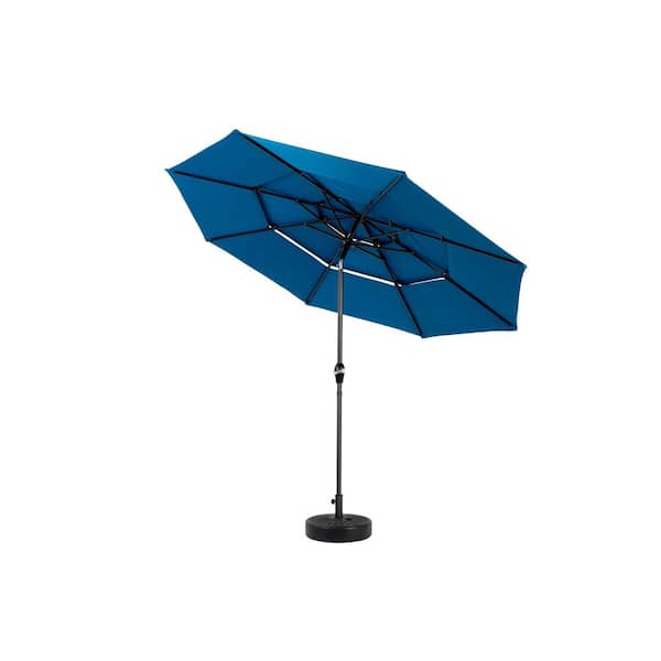 Tidoin 10 ft. Steel 3 Tier Market Tilt Patio Umbrella in Dark Blue with Base
