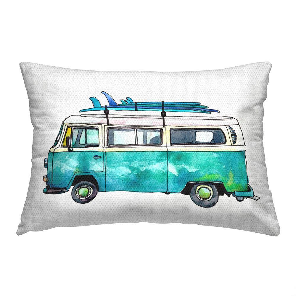 Blue Summer Minibus Blue Rectangular Outdoor Throw Pillow price history on PriceWatchPro
