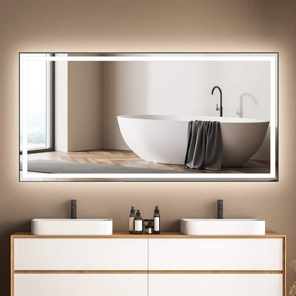 Getpro 72 in. W x 36 in. H Modern Large Rectangular Dimmable HD Framed Wall Mounted Backlit LED Bathroom Vanity Mirror in Black
