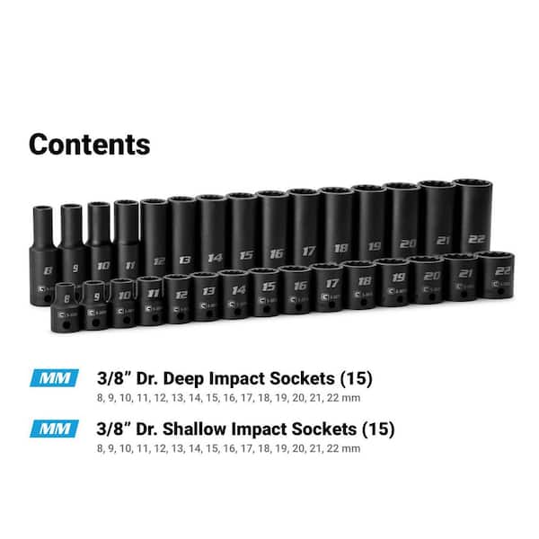 Capri Tools 3/8 in. Drive Metric 12-Point Shallow and Deep Impact