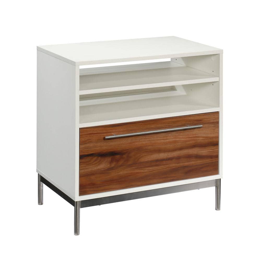 Pearl Oak Mobile Lockable Lateral File Cabinet with Metal Details