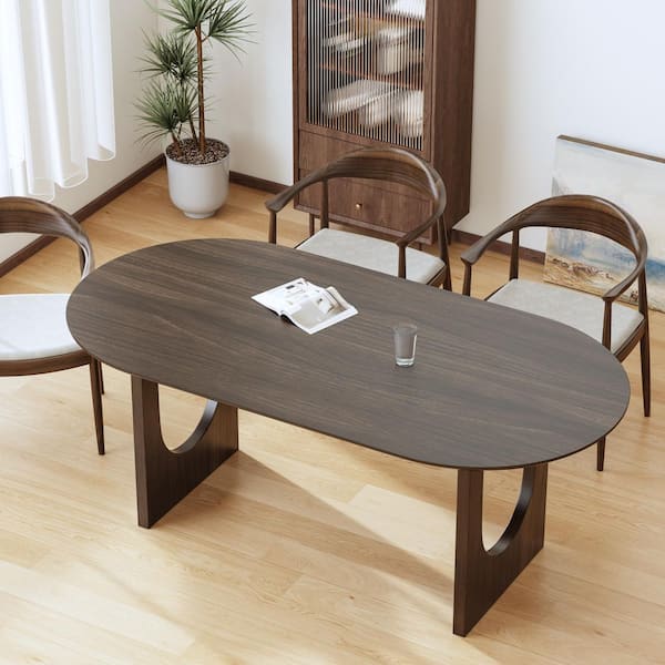 Oval Walnut Solid Wood 79 in. Kitchen Tables Double Pedestal Dining Table Seats 8