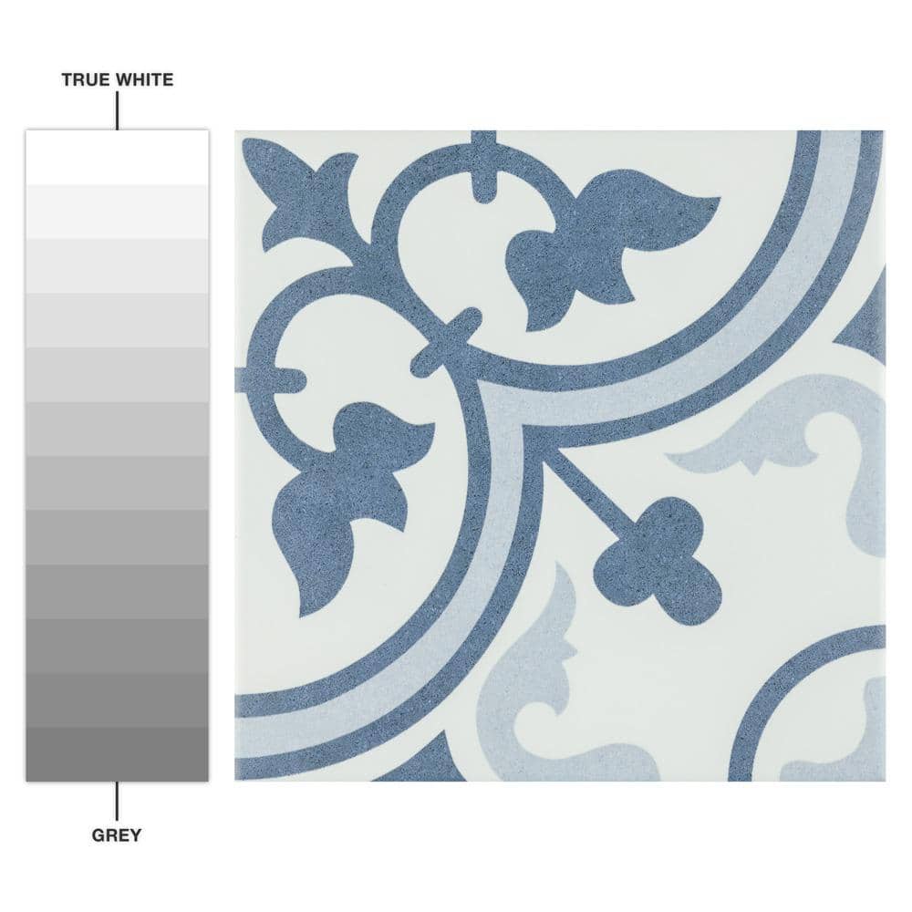 Arte 10" x 10" Blue and White Porcelain Patterned Tile