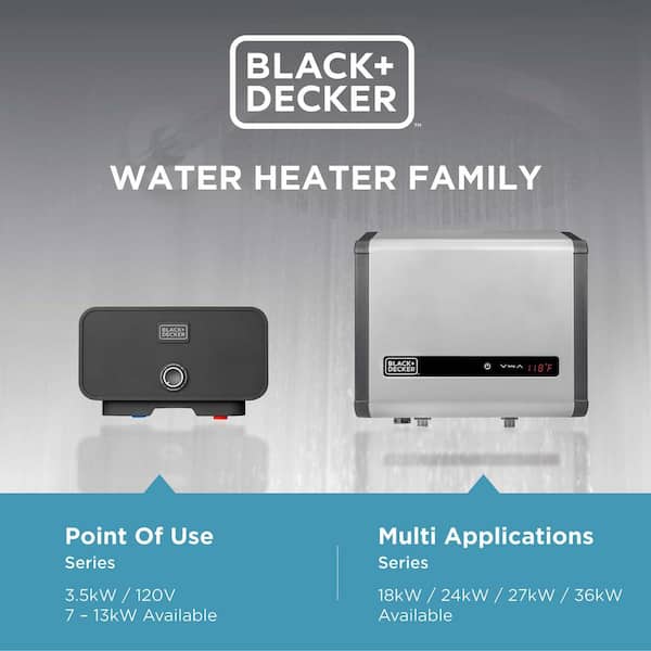 BLACK+DECKER 24 kW 4.65 GPM Residential Electric Tankless Water Heater,  Ideal for 2 Bedroom Home, Up to 5 Simultaneous Applications BD-24HD - The  Home Depot