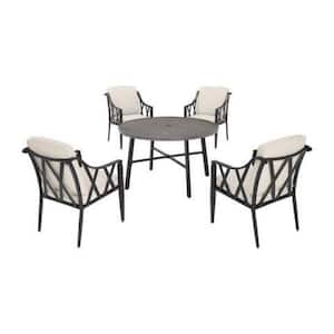 Harmony Hill 5-Piece Black Steel Outdoor Patio Dining Set with CushionGuard Almond Tan Cushions