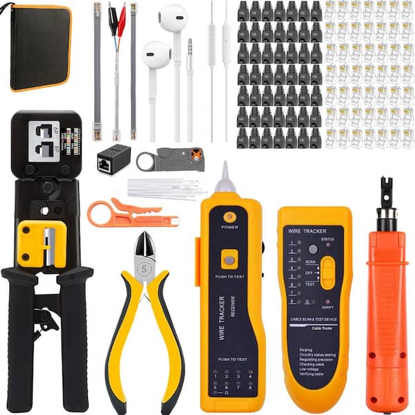 104-Piece Professional Network Repair Tool Kit Crimping Set with Tester Stripper Punch Down Cutter LAN Ethernet