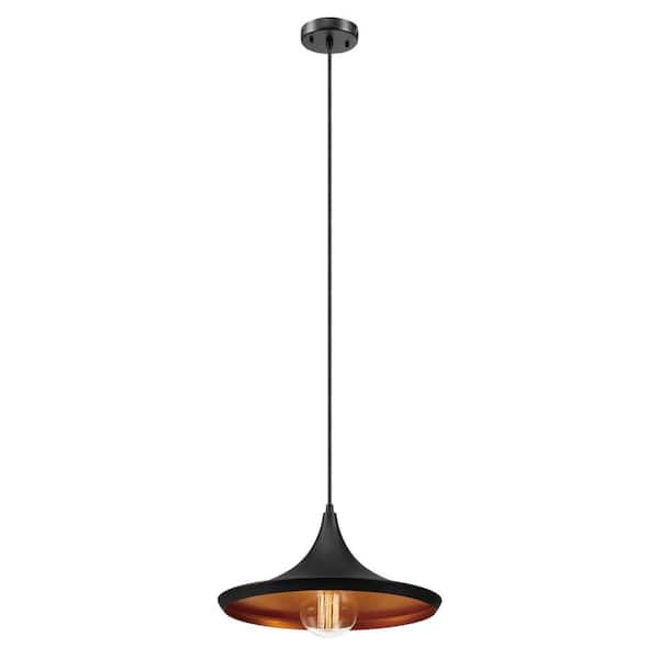 Globe Electric 1-Light Flat Modern Industrial Oil Rubbed Bronze and Gold Pendant