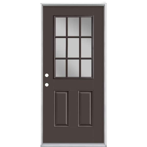 Masonite 36 in. x 80 in. 9 Lite Willow Wood Right-Hand Inswing Painted Smooth Fiberglass Prehung Front Door with No Brickmold