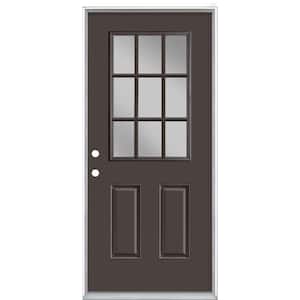 36 in. x 80 in. 9 Lite Willow Wood Right-Hand Inswing Painted Smooth Fiberglass Prehung Front Exterior Door, Vinyl Frame