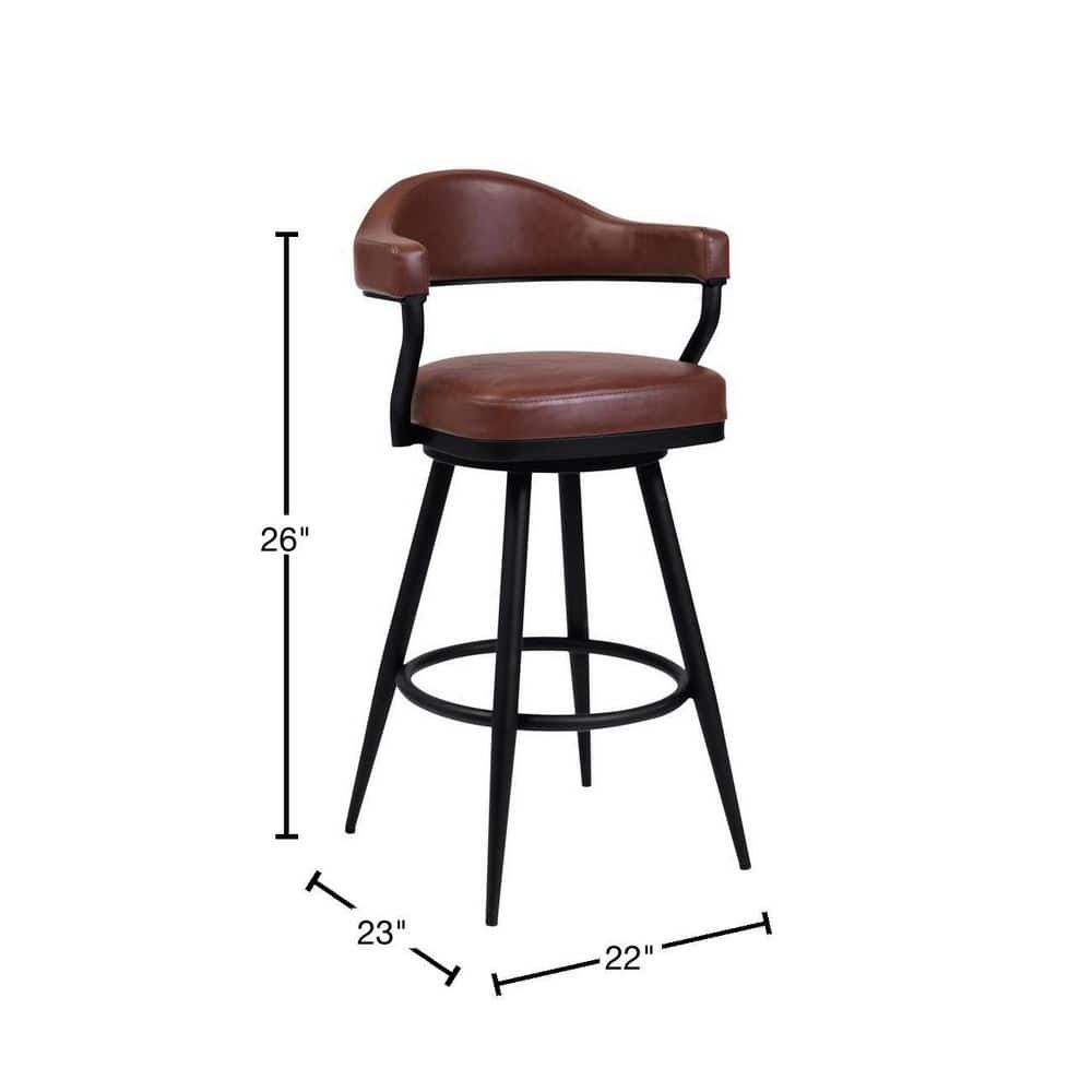 Amador 26" Vintage Coffee Faux Leather Swivel Barstool with Black Metal Frame