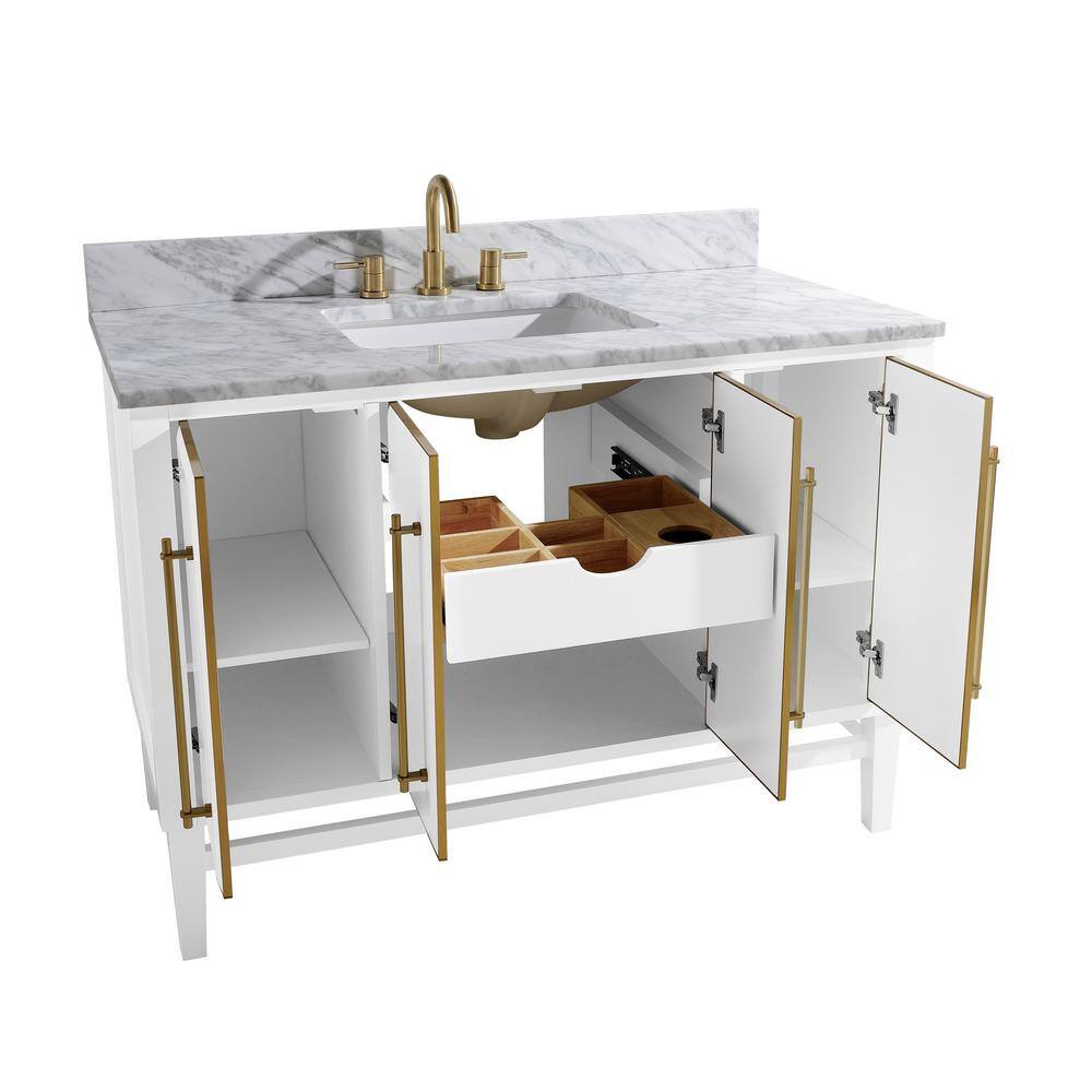 Mason 49'' White and Gold Freestanding Vanity with Marble Top
